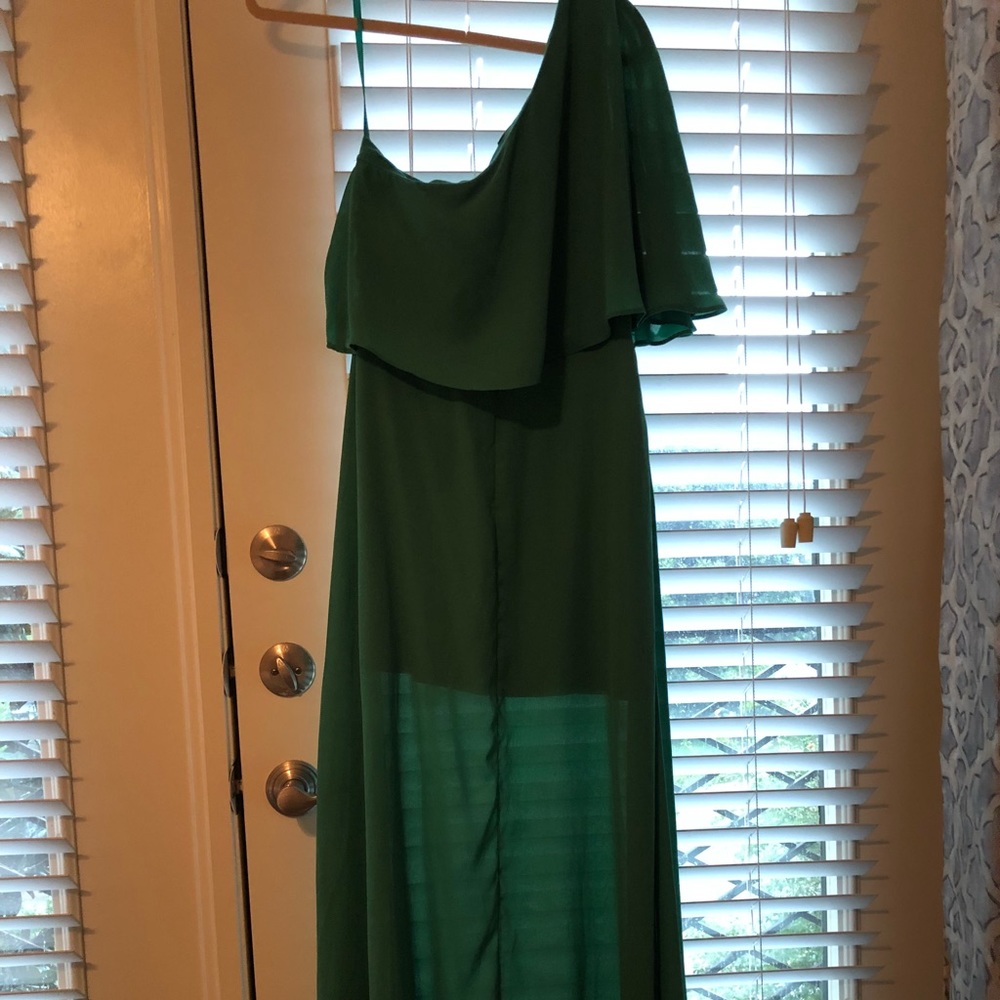 Lulus emerald Green One shoulder long dress - Picture 7 of 9